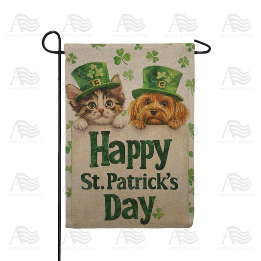 Happy St Patrick's Day Pets Double Sided Burlap Garden Flag