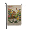 Hello Spring Chipmunk with Tulips and Butterflies Burlap Garden Flag