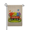 Springtime Red Wagon with Colorful Flowers Burlap Garden Flag