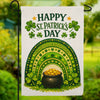 Happy St. Patrick's Day Rainbow Pot of Gold Burlap Garden Flag