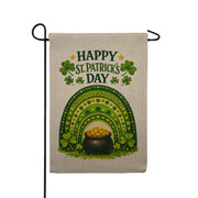 Happy St. Patrick's Day Rainbow Pot of Gold Burlap Garden Flag