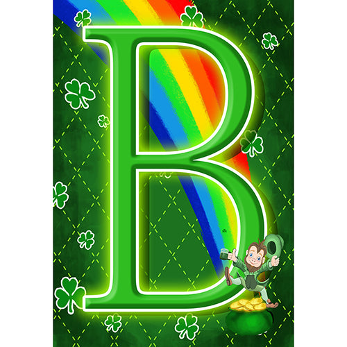 America Forever Leprechaun Rainbow Monogram Garden Flag