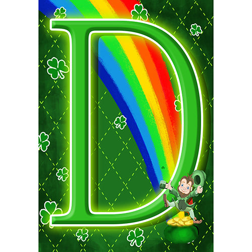 America Forever Leprechaun Rainbow Monogram Garden Flag