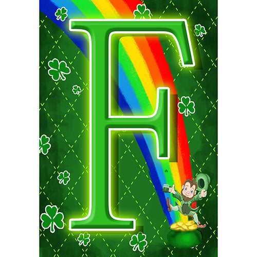 America Forever Leprechaun Rainbow Monogram Garden Flag