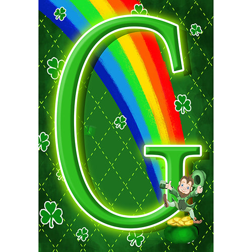 America Forever Leprechaun Rainbow Monogram Garden Flag