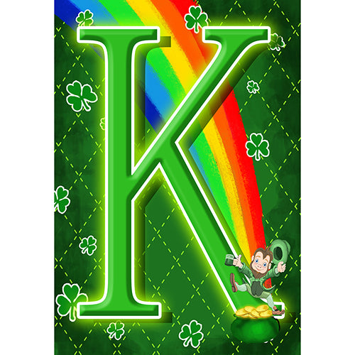 America Forever Leprechaun Rainbow Monogram Garden Flag