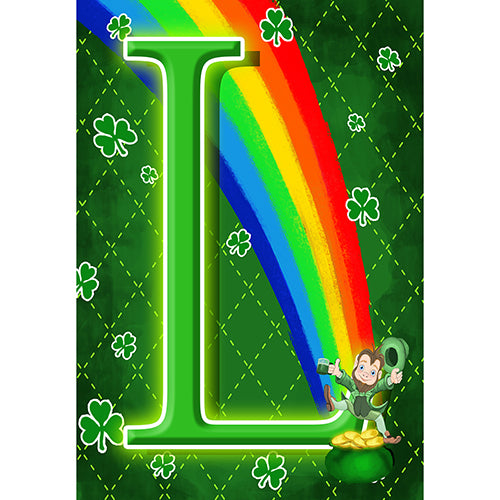 America Forever Leprechaun Rainbow Monogram Garden Flag