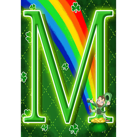 America Forever Leprechaun Rainbow Monogram Garden Flag