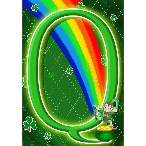 America Forever Leprechaun Rainbow Monogram Garden Flag