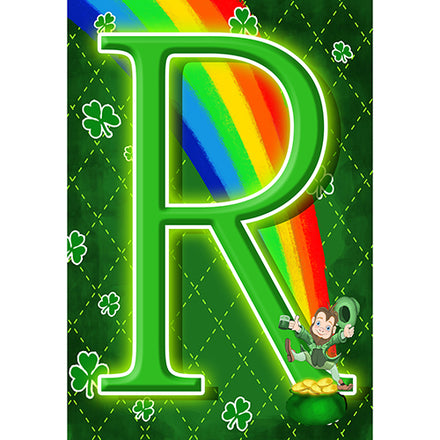America Forever Leprechaun Rainbow Monogram Garden Flag