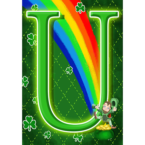 America Forever Leprechaun Rainbow Monogram Garden Flag