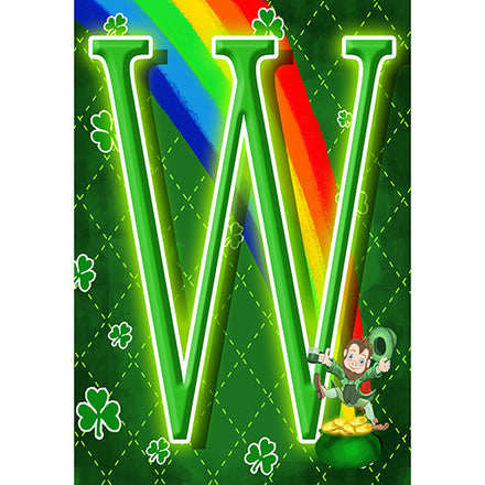 America Forever Leprechaun Rainbow Monogram Garden Flag
