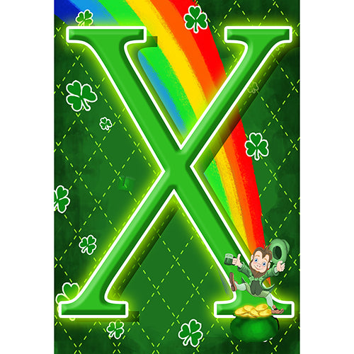 America Forever Leprechaun Rainbow Monogram Garden Flag