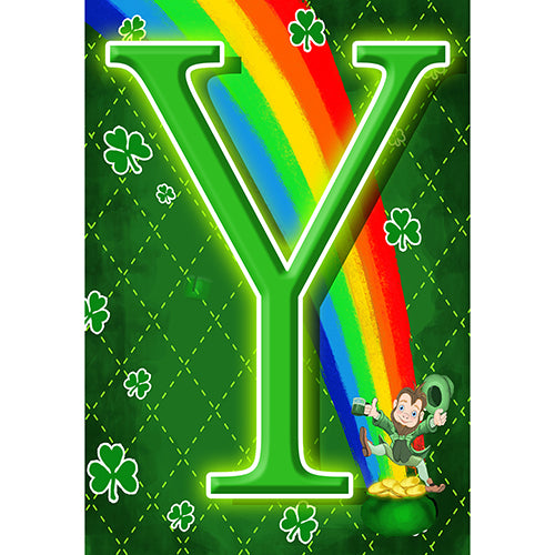 America Forever Leprechaun Rainbow Monogram Garden Flag