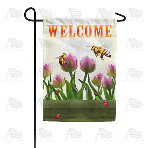 America Forever Welcome Spring Bees and Tulips Garden Flag