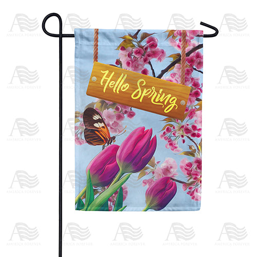 America Forever Hello Spring Tulips Garden Flag