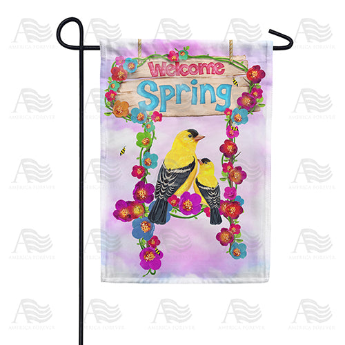 America Forever Welcome Spring Yellow Finches Garden Flag