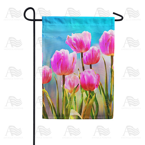 America Forever Pink Tulips Watercolor Garden Flag