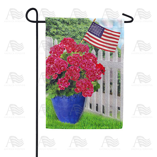 America Forever Patriotic Red Geraniums Garden Flag