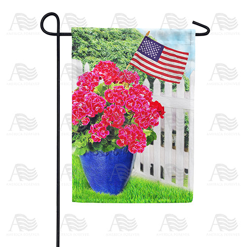 America Forever Patriotic Red Geraniums Garden Flag