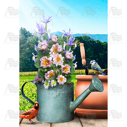 America Forever Watering Can Bouquet Garden Flag