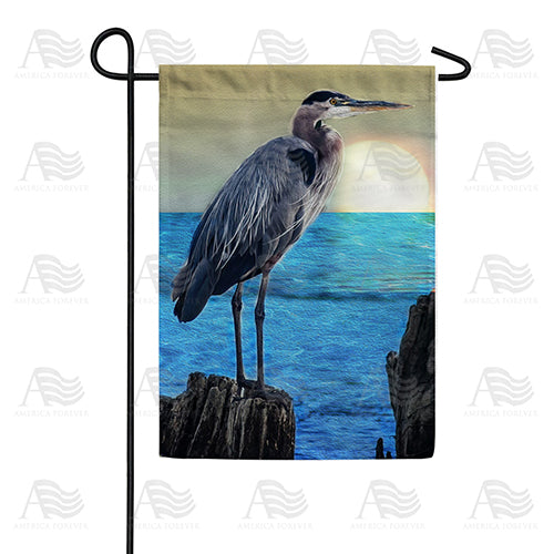 America Forever Heron At Ocean Sunset Garden Flag