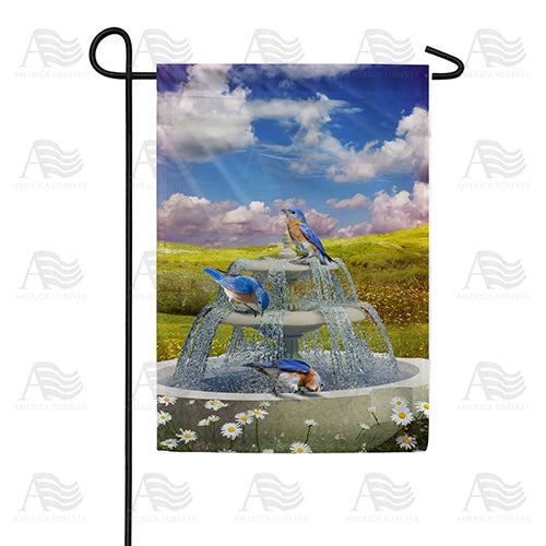 America Forever Bluebirds In Water Fountain Garden Flag