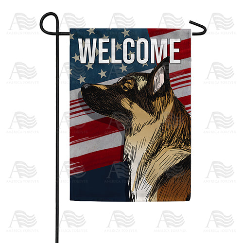 America Forever Patriotic German Shepherd Sketch Garden Flag