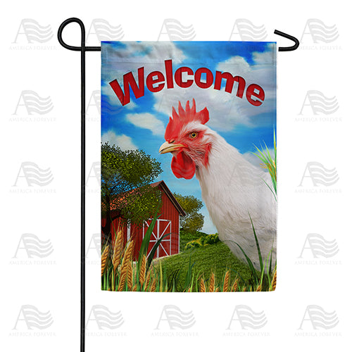 America Forever White Rooster Welcome Garden Flag