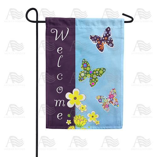 America Forever Floral Butterfly Welcome Garden Flag