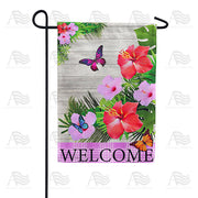 America Forever Hibiscus Butterflies Welcome Garden Flag