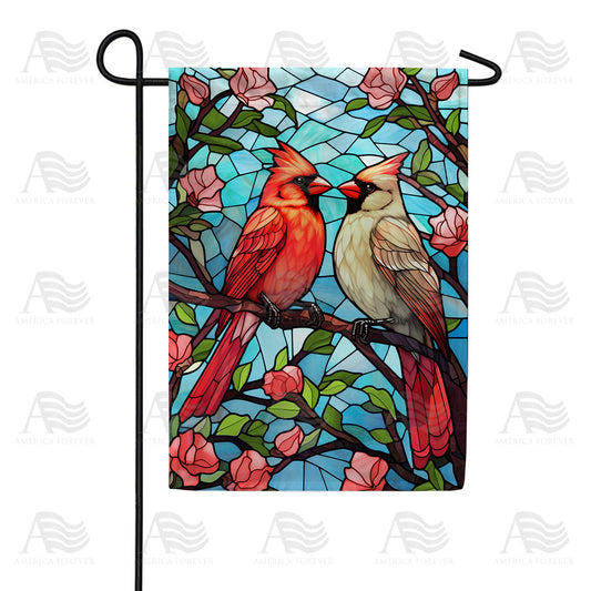 America Forever Colored Glass Cardinals Garden Flag