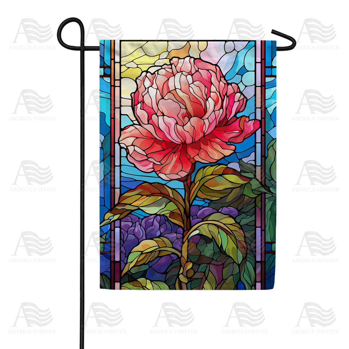 America Forever Pink Flower Stained Glass Garden Flag