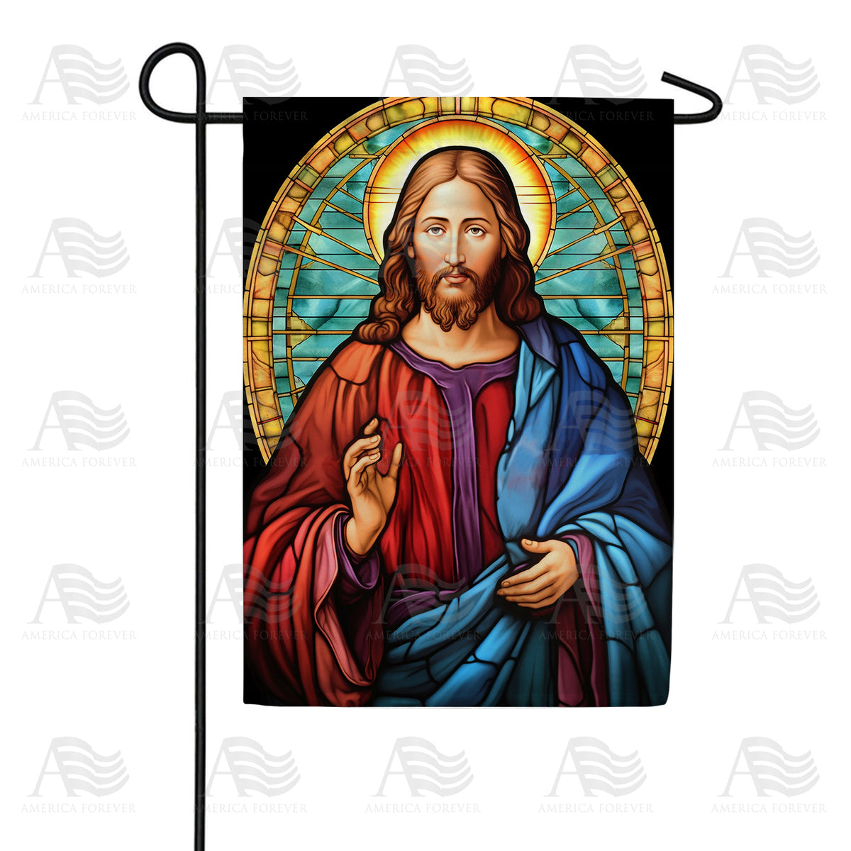 America Forever Jesus Glass Work Garden Flag