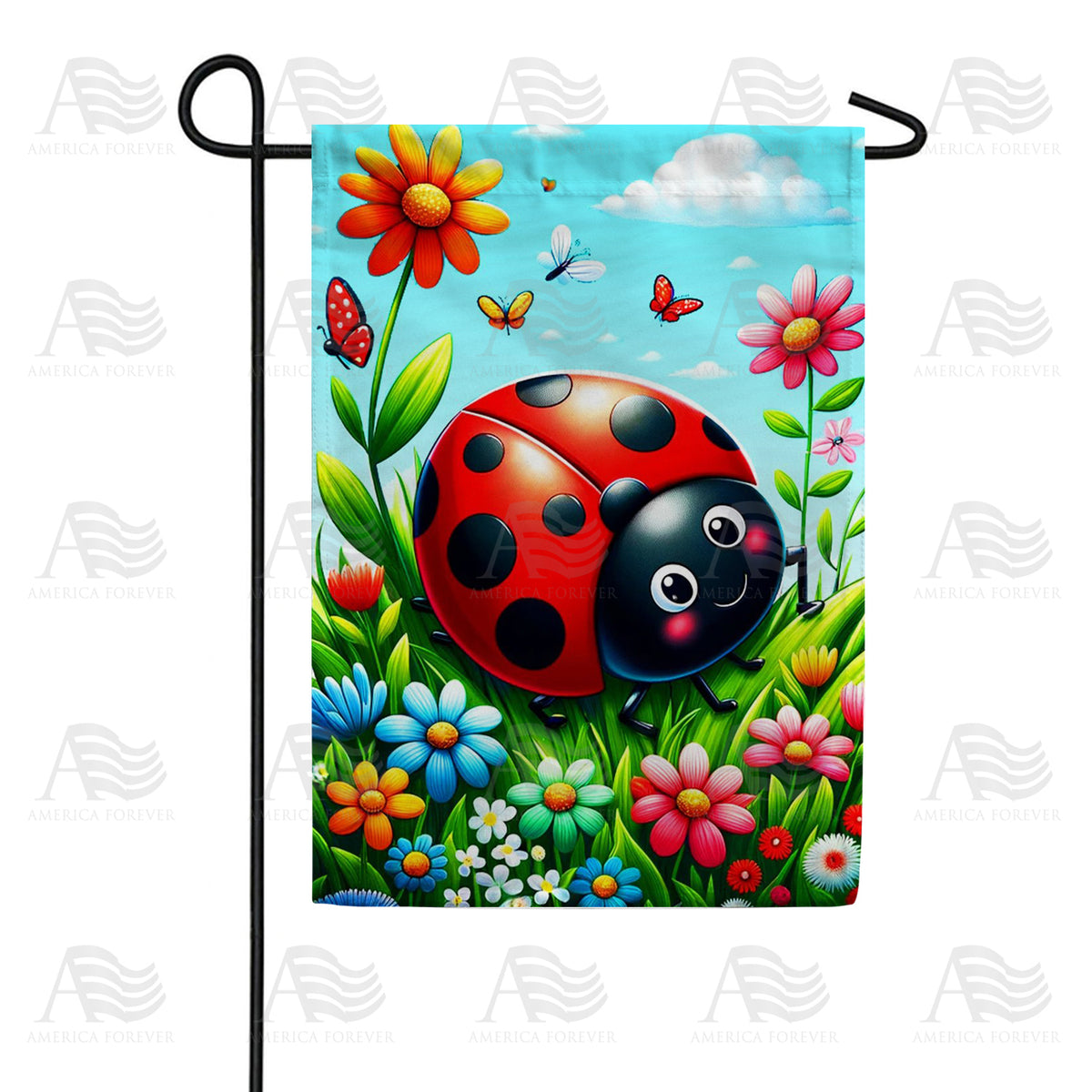 America Forever Ladybug's Delightful Garden Garden Flag