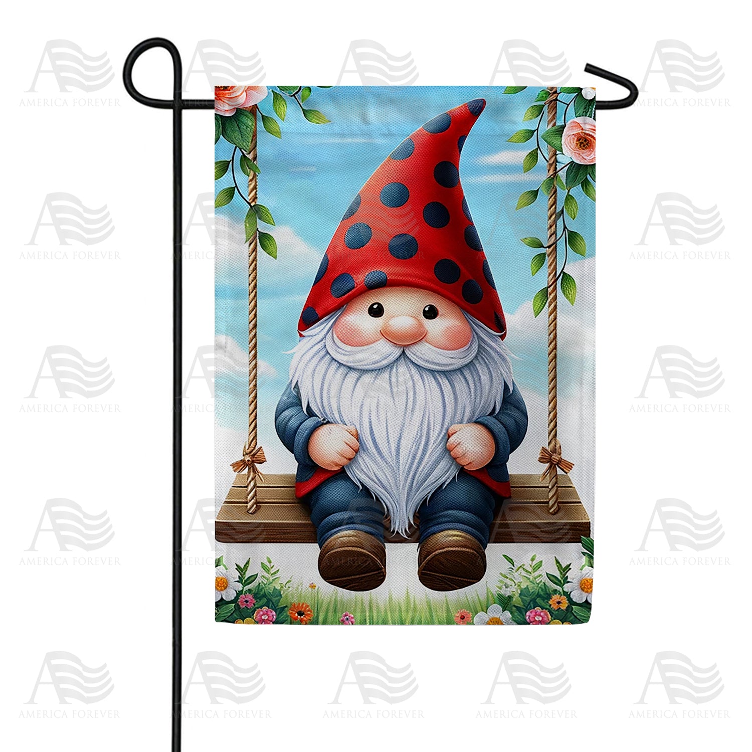 America Forever Gnome's Spring Swing Garden Flag
