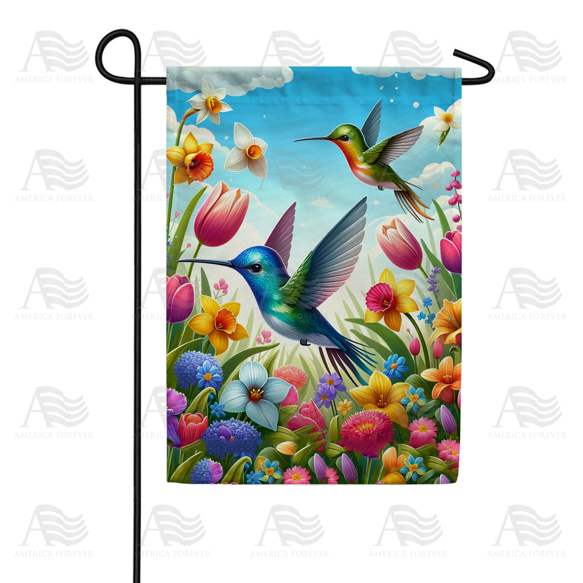 America Forever Enchanted Garden Hummingbird Garden Flag