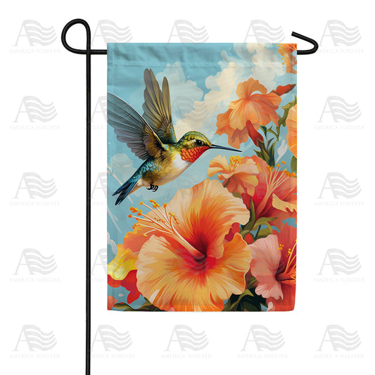 America Forever Hummingbird Amongst Hibiscus Garden Flag