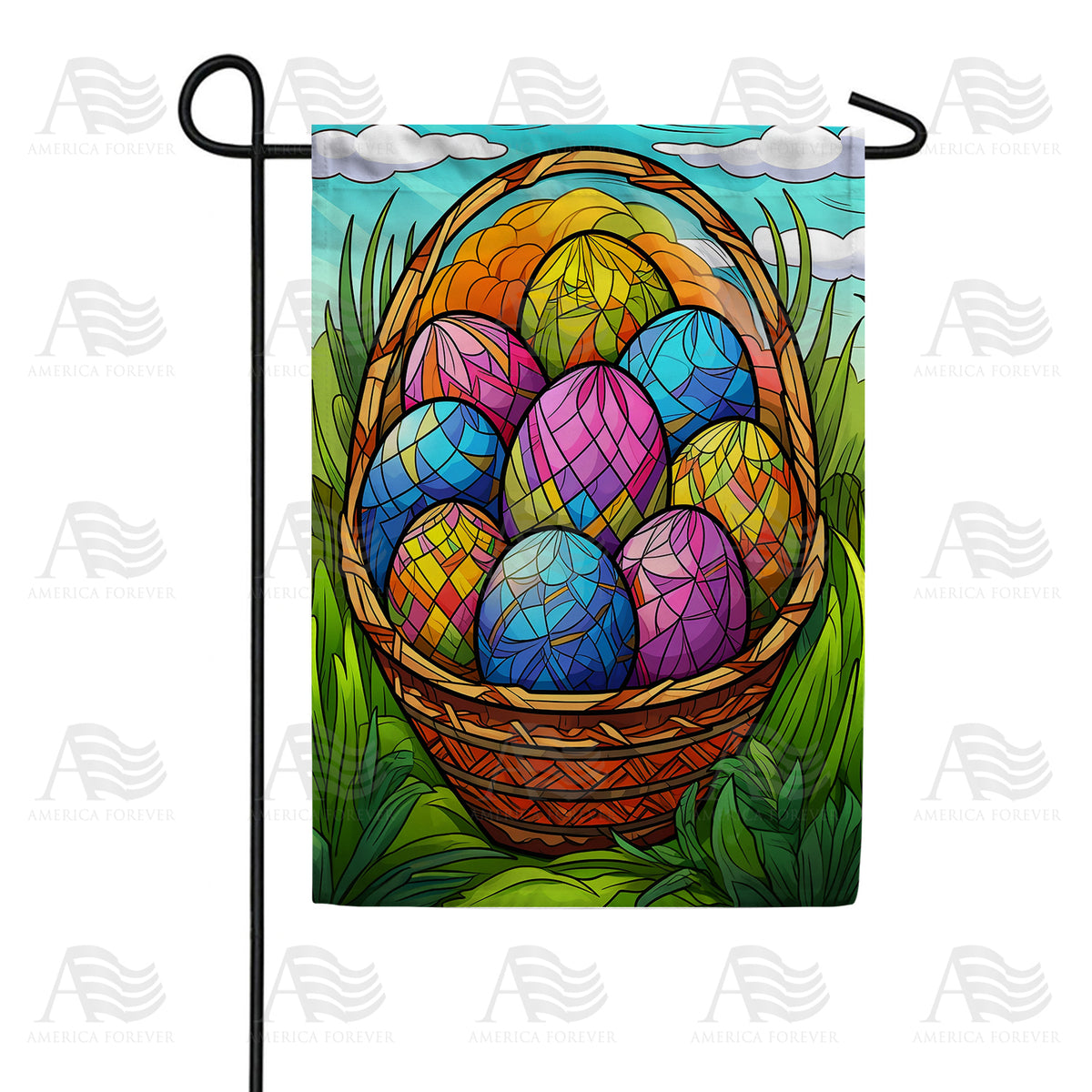 America Forever Stained Glass Easter Eggs Basket Garden Flag