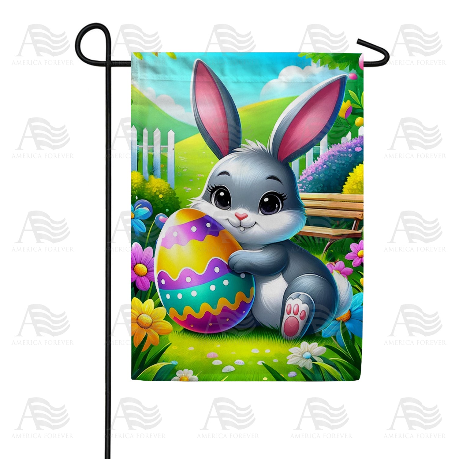 America Forever Cheerful Bunny with Easter Egg Garden Flag