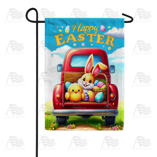 America Forever Easter Bunny and Chick Road Trip Garden Flag