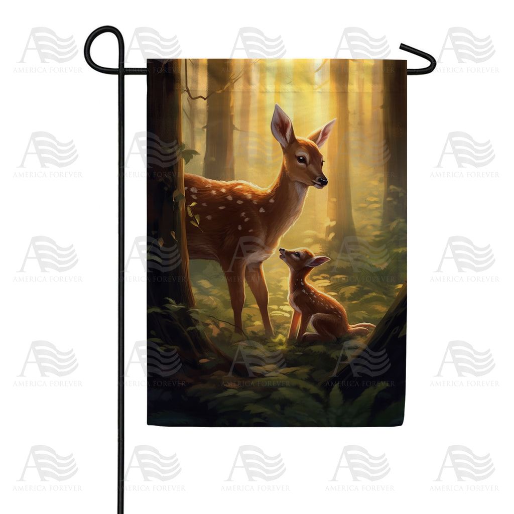 America Forever Doe and Fawn in Mystic Forest Light Garden Flag