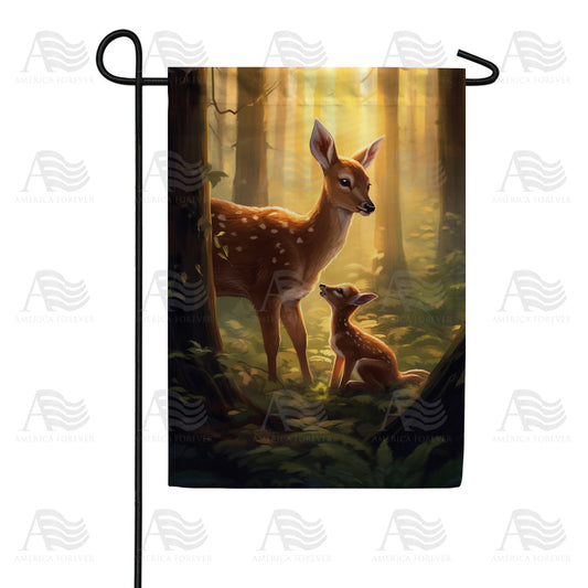 America Forever Doe and Fawn in Mystic Forest Light Garden Flag