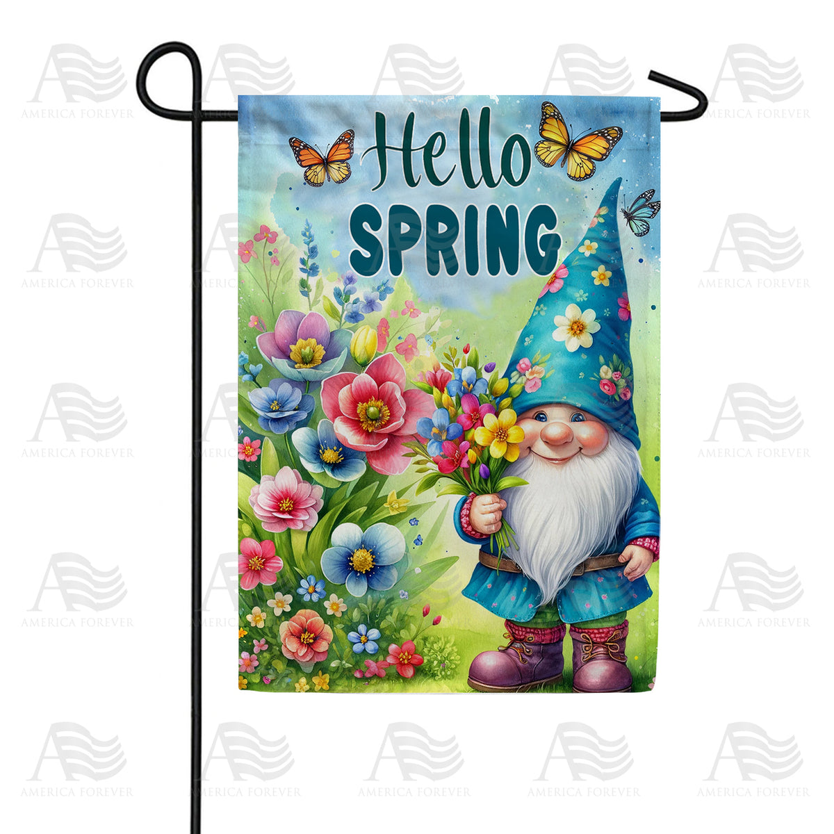 America Forever Cheerful Springtime Gnome Garden Flag