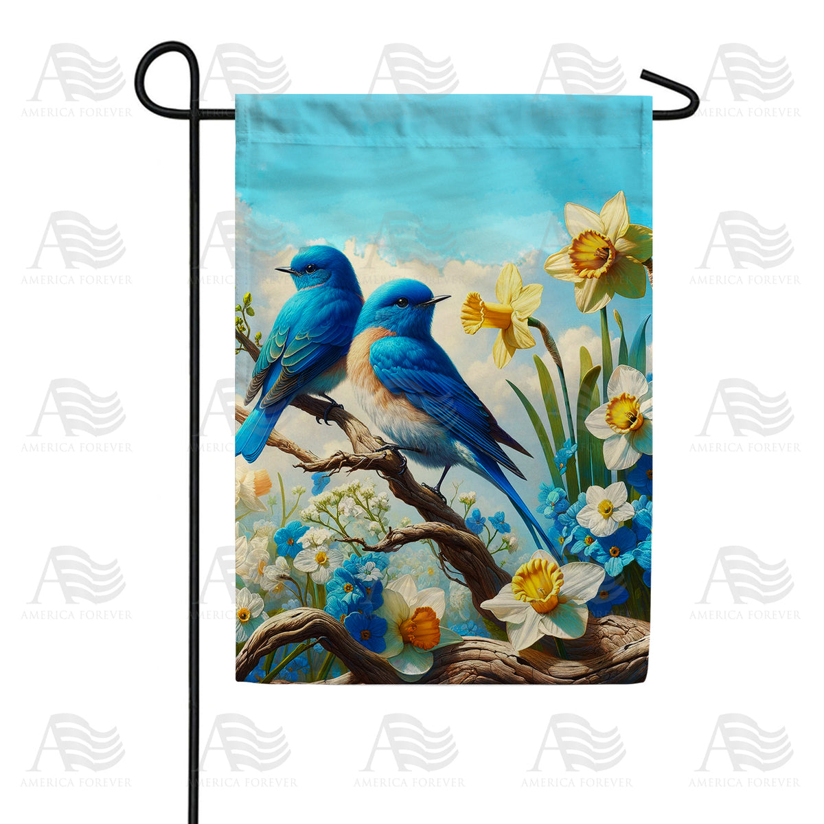 America Forever Bluebirds Daffodil Perch Garden Flag