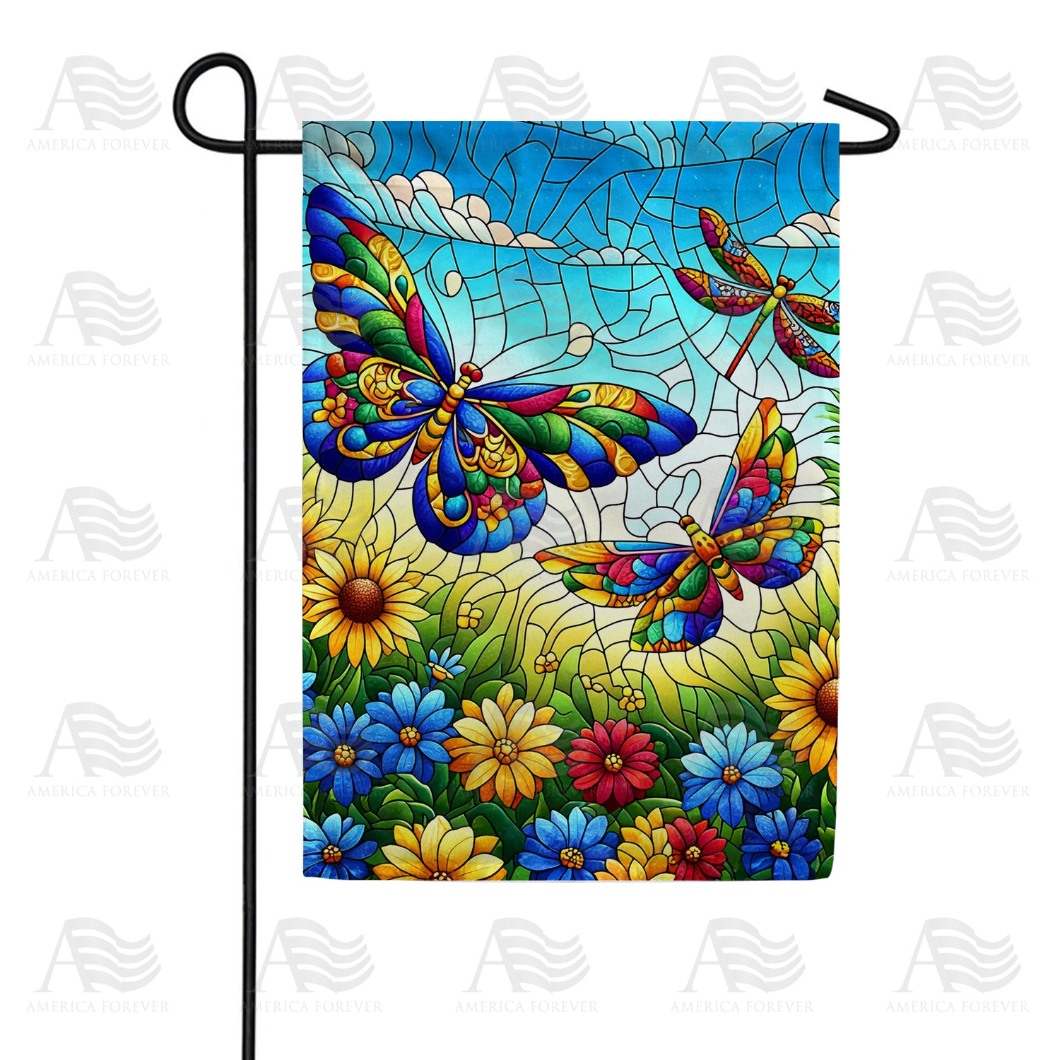 America Forever Stained Glass Butterfly Garden Flag