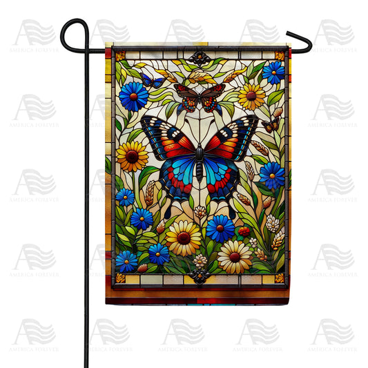 America Forever Majestic Butterfly Stained Glass Garden Flag