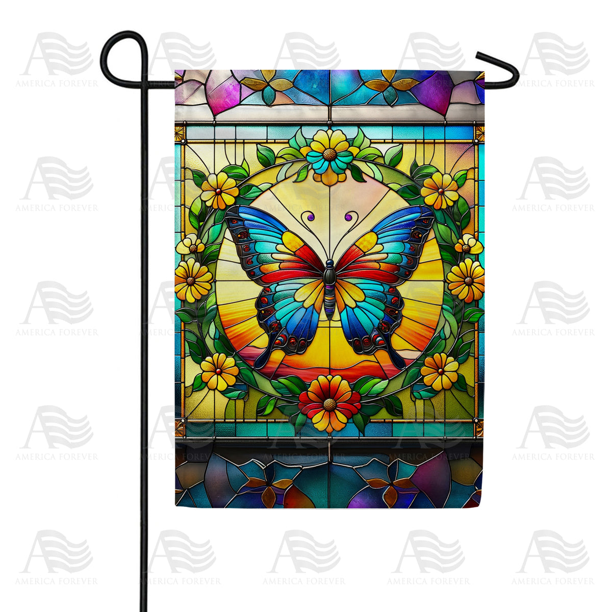 America Forever Radiant Butterfly Stained Glass Garden Flag