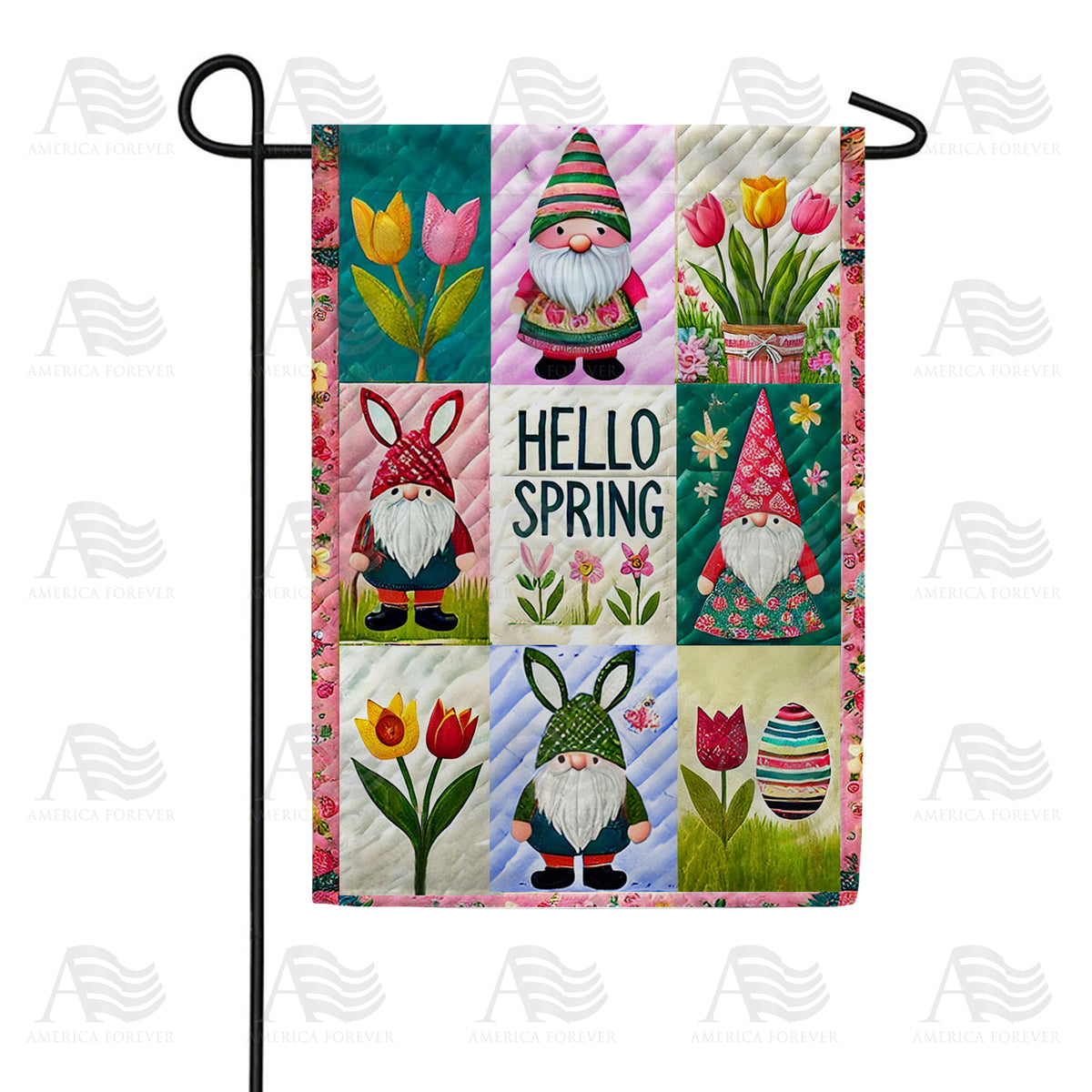 America Forever Hello Spring Gnome Garden Flag