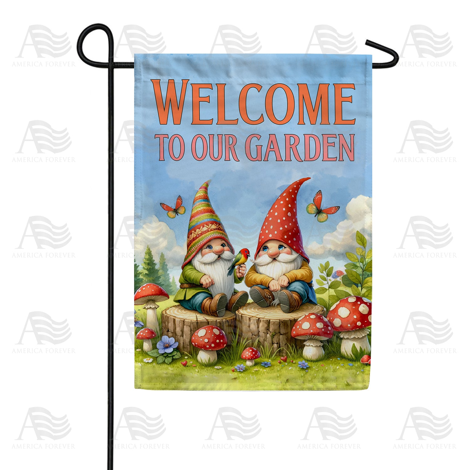 America Forever Welcome to Our Garden Gnome Garden Flag